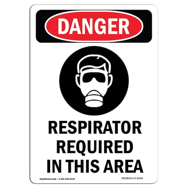 OSHA Sign, Respirator Required, 18in X 12in Peel Stick Wall Graphic, 12" W, 18" H, Portrait